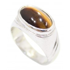 Handmade Men's Ring 925 Sterling Silver Semi Precious Brown Tiger's Eye Stone -C